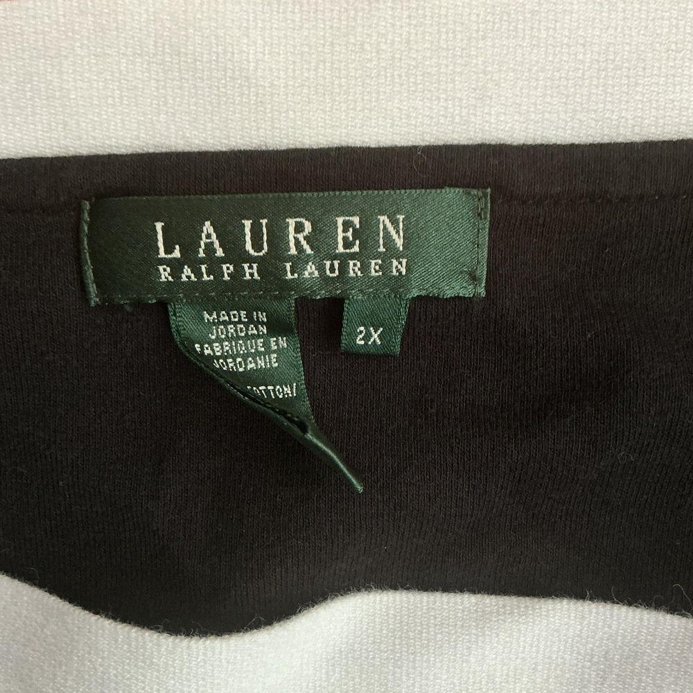 Lauren Ralph Lauren Plus Boat Neck 3/4 Sleeve Cotton Top Black 2X - Picture 2 of 7